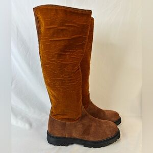 1980‎ Brand Orange Brown suede/Orange Velvet Tall Lug Boots Size 7